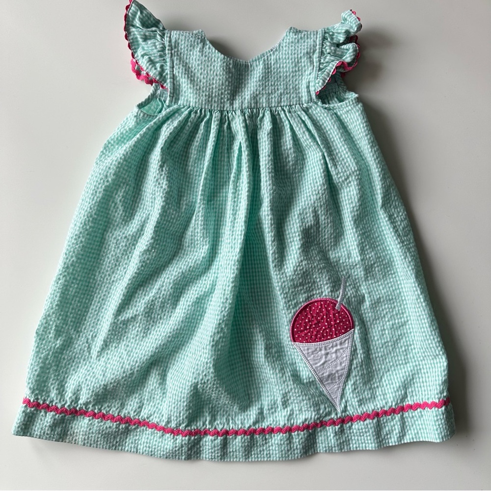 Mint Green Kids Dress with Ice Cream Design